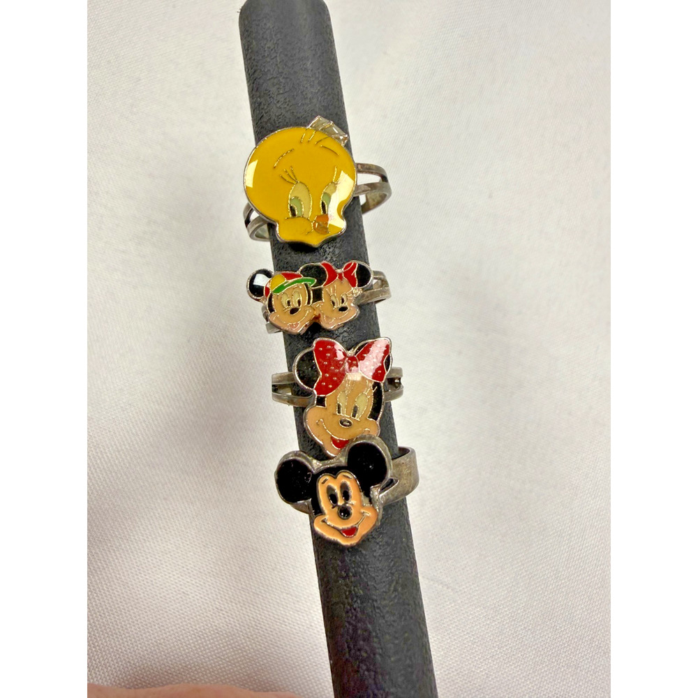 Mickey Mouse Disney Enamel Rings Lot Minnie Tweety Adjustable Metal